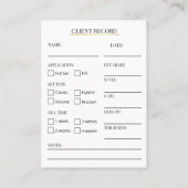 Elegant Black and gold Lash Client Record Form Visitenkarte (Rückseite)