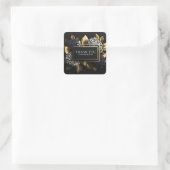 Elegant Black and Gold Leaf Blue Hydrangea Luxury Quadratischer Aufkleber (Tasche)