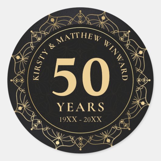 Elegant Black and Gold Mandala 50 Jahre alt Runder Aufkleber (Vorderseite)