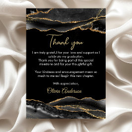 Elegant Black and Gold Marble Graduation Thank you Dankeskarte