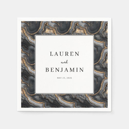 Elegant Black and Gold Marbled Serviette (Vorderseite)