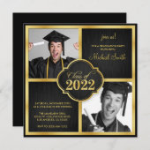 Elegant Black and Gold Modern Class of 2022 Einladung (Vorne/Hinten)