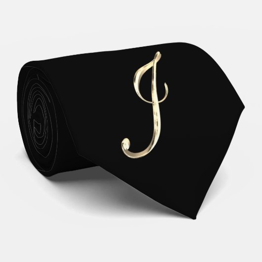 Elegant Black and Gold Monogram J Stylish Krawatte (Gerollt)