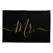 Elegant Black and Gold Mr. Mrs. Script Newlywed Kissenbezug (Rückseite-Links)