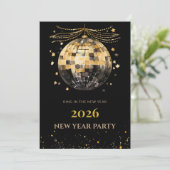 Elegant Black and Gold New Year Invitation Card Einladung (Stehend Vorderseite)