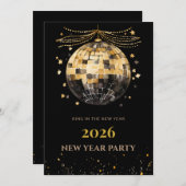 Elegant Black and Gold New Year Invitation Card Einladung (Vorne/Hinten)