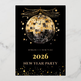 Elegant Black and Gold New Year Invitation Card Folieneinladung