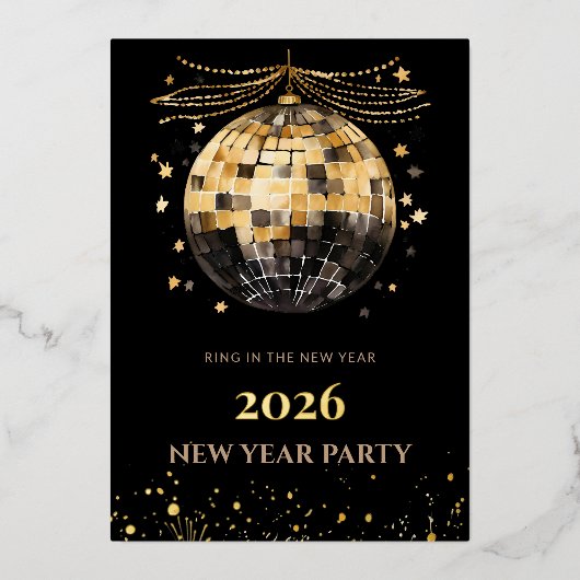 Elegant Black and Gold New Year Invitation Card Folieneinladung (Vorderseite)