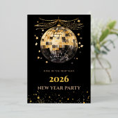 Elegant Black and Gold New Year Invitation Card Folieneinladung (Stehend vorne)