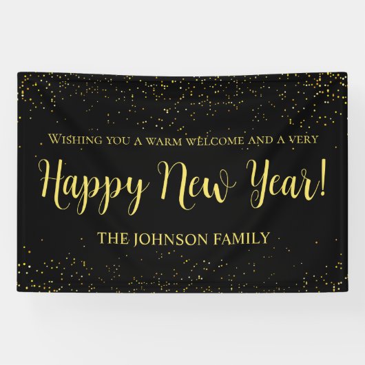 Elegant Black and Gold New Year’s Greeting Banner (Horizontal)