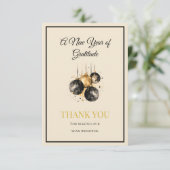 Elegant Black And Gold New Year Thank You Card Dankeskarte (Stehend Vorderseite)
