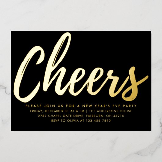 Elegant Black and Gold New Year's Eve Party Folieneinladung (Vorderseite)