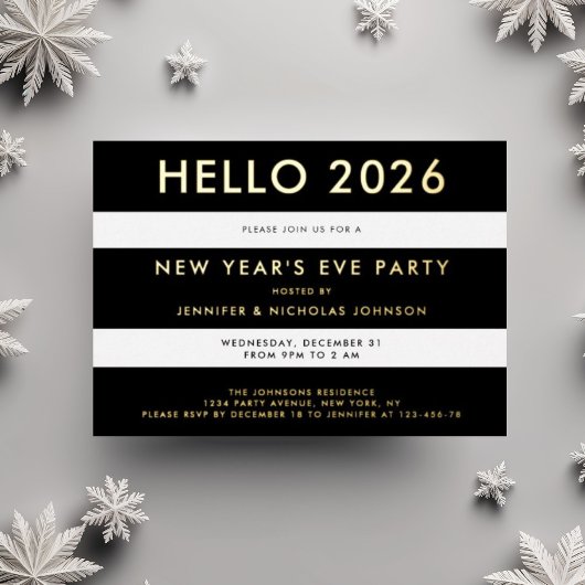Elegant Black And Gold New Year's Party Folieneinladung