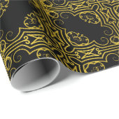 Elegant Black and Gold Ornate Christmas Wrapping Geschenkpapier (Rolleneckpunkt)