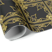 Elegant Black and Gold Ornate Christmas Wrapping P Geschenkpapier (Rolleneckpunkt)