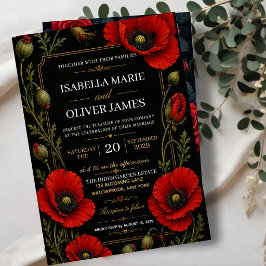 Elegant Black and Gold Red Poppy Vintage Floral Acryleinladungen