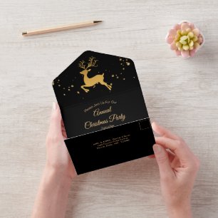 Elegant Black and Gold Rudolph All In One Einladung