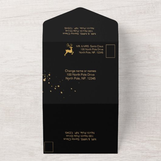 Elegant Black and Gold Rudolph All In One Einladung (Außenbereich)