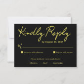 Elegant Black and Gold Script Wedding RSVP Card Karte (Vorderseite)