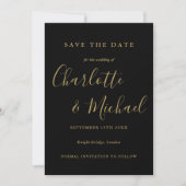Elegant Black And Gold Script Wedding Save The Date (Vorderseite)