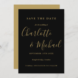 Elegant Black And Gold Script Wedding Save The Date