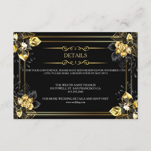 Elegant black and gold summer wedding begleitkarte (Vorderseite)