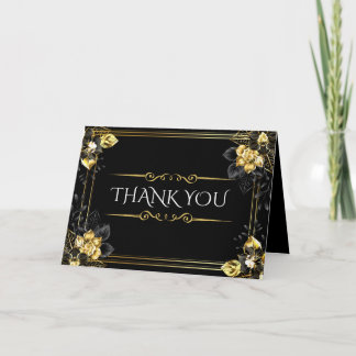 Elegant black and gold summer wedding dankeskarte