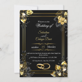 Elegant black and gold summer wedding einladung