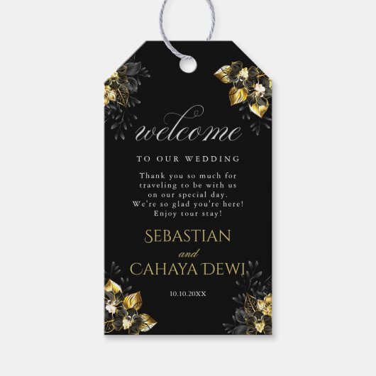 Elegant black and gold summer wedding geschenkanhänger (Vorderseite)