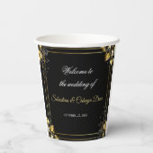 Elegant black and gold summer wedding pappbecher (Rückseite)