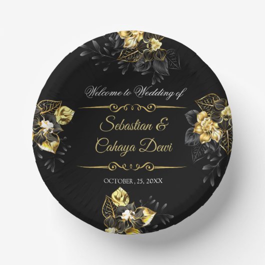 Elegant black and gold summer wedding pappteller (Vorderseite)