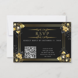Elegant black and gold summer wedding RSVP karte