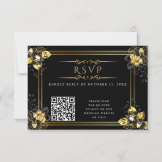 Elegant black and gold summer wedding RSVP karte