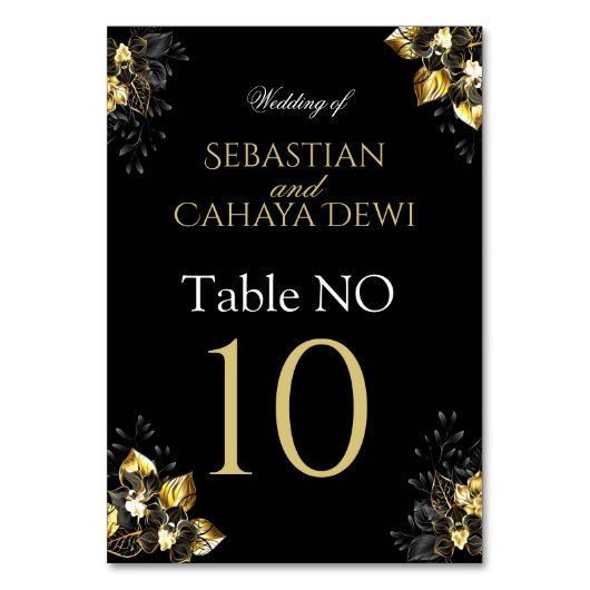 Elegant black and gold summer wedding tischnummer (Vorderseite)