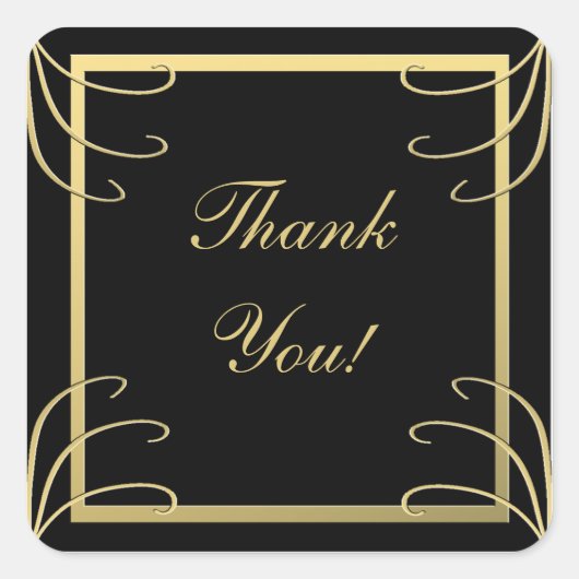 Elegant Black and Gold Vielen Dank Quadratischer Aufkleber (Vorderseite)