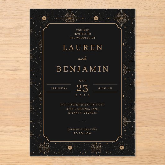Elegant Black and Gold Vintage Wedding Invitation Acryleinladungen (Vorderseite)