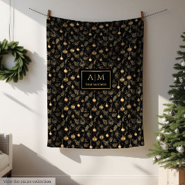 Elegant black and gold watercolor festive throw fleecedecke