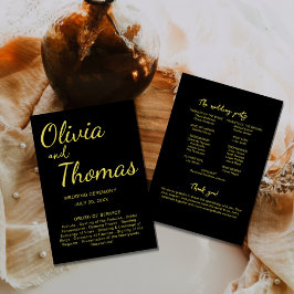 Elegant Black and Gold Wedding Ceremony Program  Programm