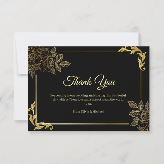 Elegant Black and Gold Wedding  Dankeskarte (Vorderseite)