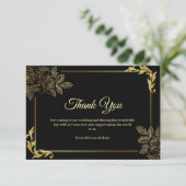 Elegant Black and Gold Wedding  Dankeskarte (Stehend Vorderseite)