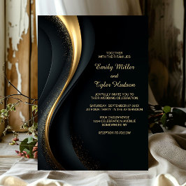 Elegant Black and Gold Wedding Einladung