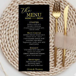 Elegant Black and Gold Wedding Menu Card Menükarte