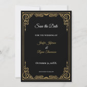 Elegant black and gold wedding save the date ankündigung (Vorderseite)