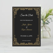 Elegant black and gold wedding save the date ankündigung (Stehend Vorderseite)