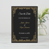 Elegant black and gold wedding save the date ankündigung (Stehend Vorderseite)