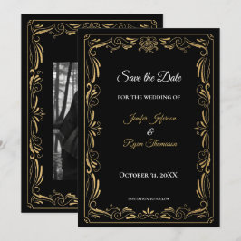 Elegant black and gold wedding save the date ankündigung