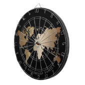 Elegant Black and Gold World Map  Monogram Name Dartscheibe (Vorderseite rechts)