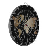 Elegant Black and Gold World Map  Monogram Name Dartscheibe (Vorderseite Links)