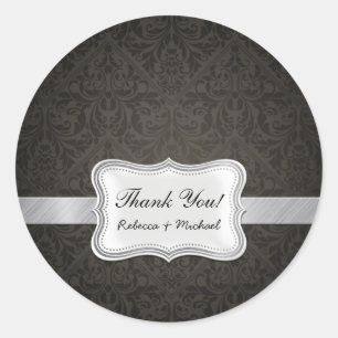 Elegant Black and Gray Damask Vielen Dank Runder Aufkleber