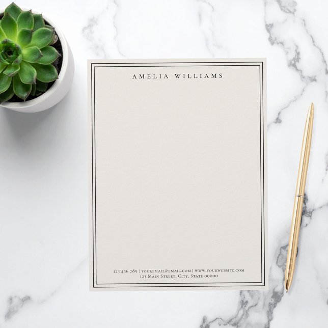 Elegant Black and Ivory Minimalist Two Border Briefbogen (Von Creator hochgeladen)